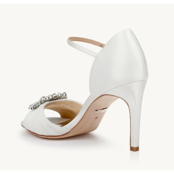 Badgley Mischka Nina Satin Peep Toe Stiletto Sandal, sz 8.5 - Picture 5 of 16